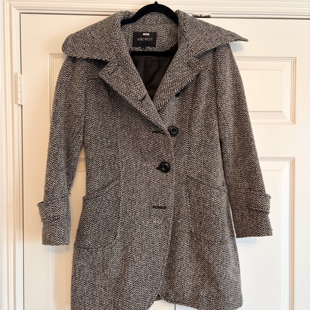 Nine West Women's Black and White Pea Coat